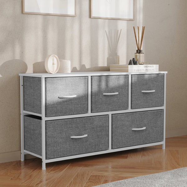 English Elm Harris 5 Drawer Vertical Storage Dresser: Stylish Organization Solution for Any Space, Easy Assembly Gray Drawers/White Frame WX-5L206-W-WH-GR-GG