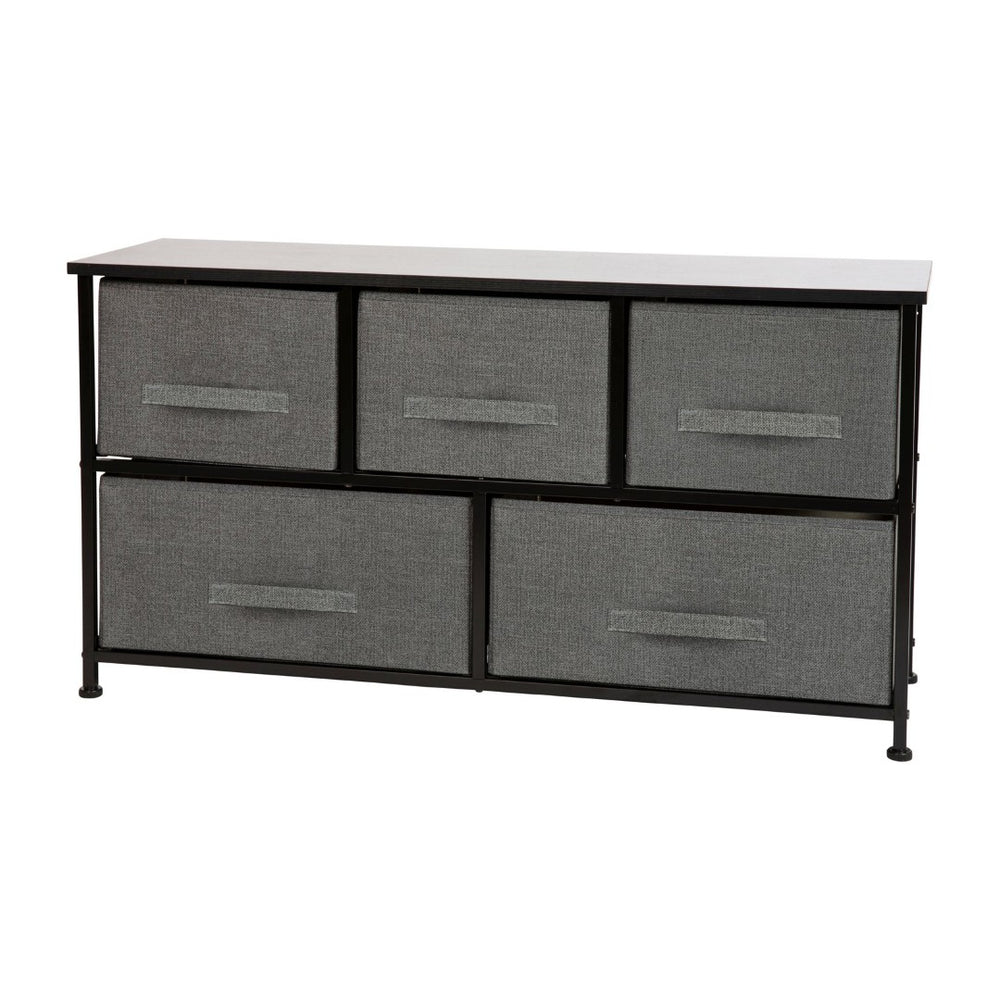 English Elm Harris 5-Drawer Vertical Storage Dresser with Durable Wood Top & Stylish Easy-Pull Fabric Drawers Gray Drawers/Black Frame WX-5L206-X-BK-GR-GG