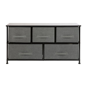English Elm Harris 5-Drawer Vertical Storage Dresser with Durable Wood Top & Stylish Easy-Pull Fabric Drawers Gray Drawers/Black Frame WX-5L206-X-BK-GR-GG