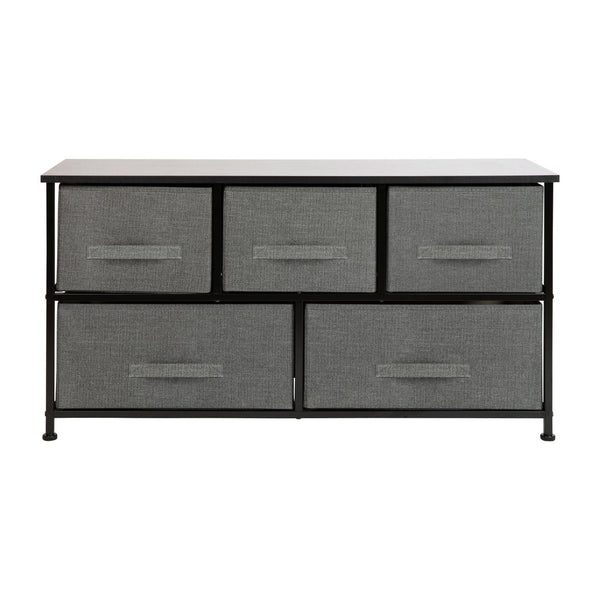 English Elm Harris 5-Drawer Vertical Storage Dresser with Durable Wood Top & Stylish Easy-Pull Fabric Drawers Gray Drawers/Black Frame WX-5L206-X-BK-GR-GG