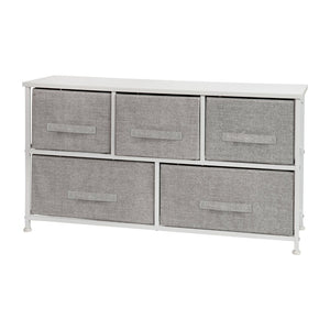 English Elm Harris 5-Drawer Vertical Storage Dresser with Durable Wood Top & Stylish Easy-Pull Fabric Drawers Gray Drawers/White Frame WX-5L206-X-WH-GR-GG
