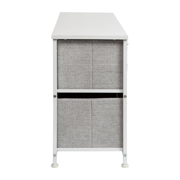 English Elm Harris 5-Drawer Vertical Storage Dresser with Durable Wood Top & Stylish Easy-Pull Fabric Drawers Gray Drawers/White Frame WX-5L206-X-WH-GR-GG