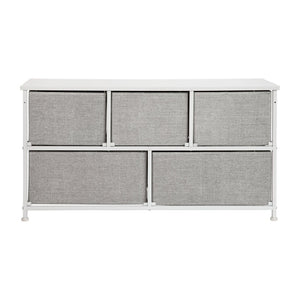 English Elm Harris 5-Drawer Vertical Storage Dresser with Durable Wood Top & Stylish Easy-Pull Fabric Drawers Gray Drawers/White Frame WX-5L206-X-WH-GR-GG
