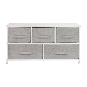 English Elm Harris 5-Drawer Vertical Storage Dresser with Durable Wood Top & Stylish Easy-Pull Fabric Drawers Gray Drawers/White Frame WX-5L206-X-WH-GR-GG