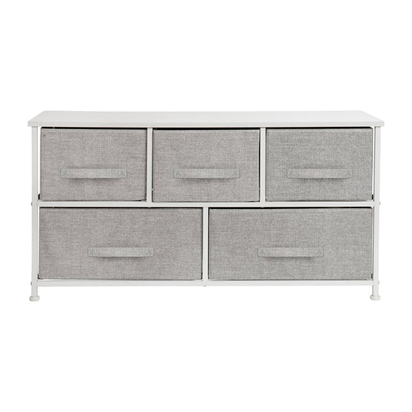 English Elm Harris 5-Drawer Vertical Storage Dresser with Durable Wood Top & Stylish Easy-Pull Fabric Drawers Gray Drawers/White Frame WX-5L206-X-WH-GR-GG