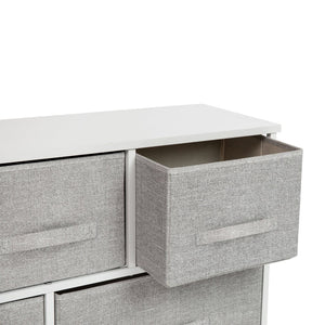 English Elm Harris 5-Drawer Vertical Storage Dresser with Durable Wood Top & Stylish Easy-Pull Fabric Drawers Gray Drawers/White Frame WX-5L206-X-WH-GR-GG