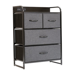 English Elm Sodano Modern Nightstand with Charging Station, 4 Drawers, USB Ports & Stylish Engineered Wood Top Charcoal Drawers/Black Frame WX-5L604-W-BK-GR-GG