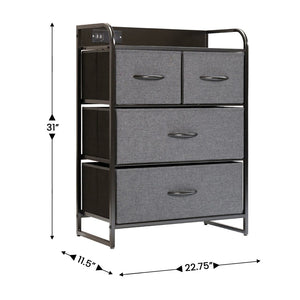 English Elm Sodano Modern Nightstand with Charging Station, 4 Drawers, USB Ports & Stylish Engineered Wood Top Charcoal Drawers/Black Frame WX-5L604-W-BK-GR-GG