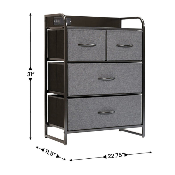 English Elm Sodano Modern Nightstand with Charging Station, 4 Drawers, USB Ports & Stylish Engineered Wood Top Charcoal Drawers/Black Frame WX-5L604-W-BK-GR-GG