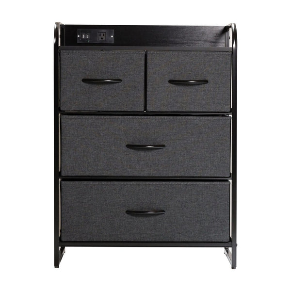 English Elm Sodano Modern Nightstand with Charging Station, 4 Drawers, USB Ports & Stylish Engineered Wood Top Charcoal Drawers/Black Frame WX-5L604-W-BK-GR-GG