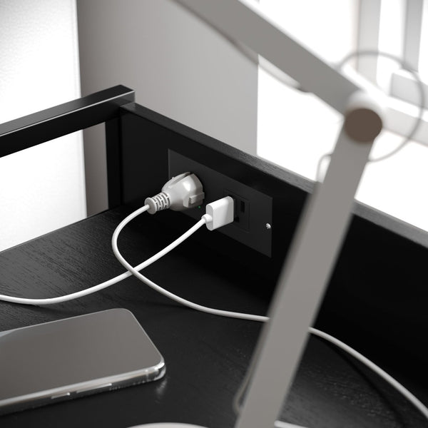 English Elm Sodano Modern Nightstand with Charging Station, 4 Drawers, USB Ports & Stylish Engineered Wood Top Charcoal Drawers/Black Frame WX-5L604-W-BK-GR-GG