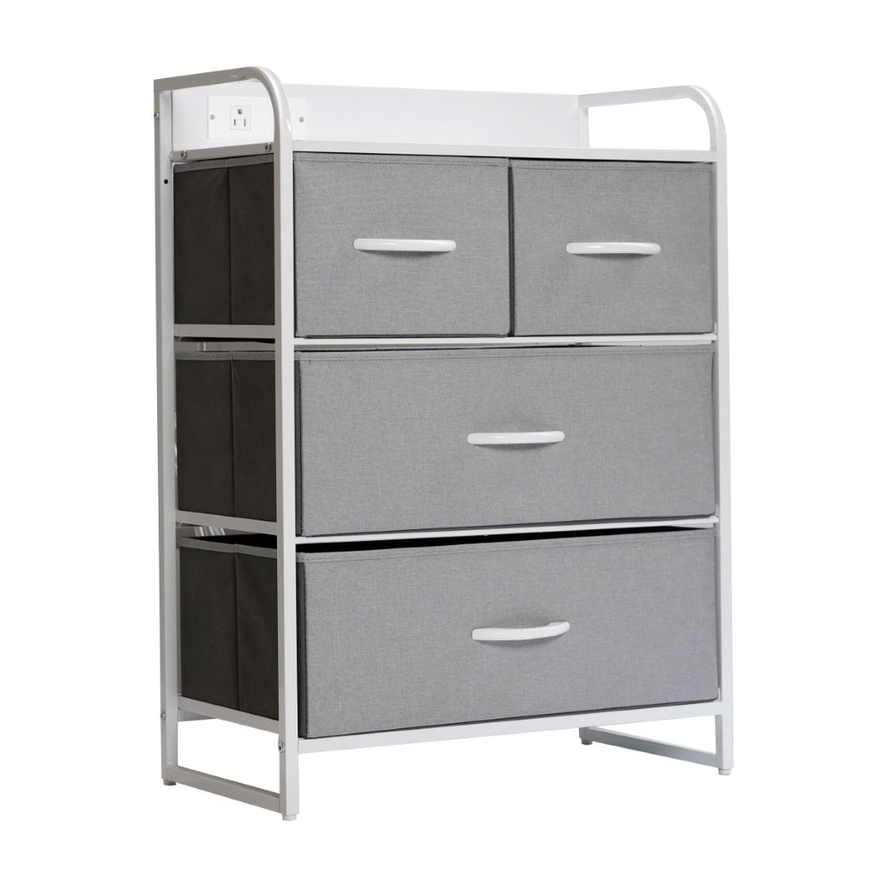 English Elm Sodano Modern Nightstand with Charging Station, 4 Drawers, USB Ports & Stylish Engineered Wood Top Gray Drawers/White Frame WX-5L604-W-WH-GR-GG