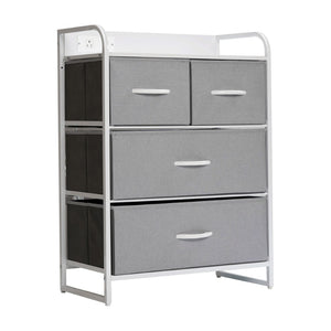 English Elm Sodano Modern Nightstand with Charging Station, 4 Drawers, USB Ports & Stylish Engineered Wood Top Gray Drawers/White Frame WX-5L604-W-WH-GR-GG