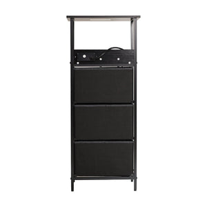 English Elm Sodano 3 Drawer Nightstand with Integrated Charging Station and Smart Storage for Modern Spaces Charcoal Drawers/Black Frame WX-EZO802-W-BK-GR-GG