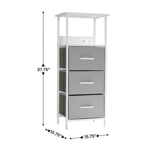 English Elm Sodano 3 Drawer Nightstand with Integrated Charging Station and Smart Storage for Modern Spaces Gray Drawers/White Frame WX-EZO802-W-WH-GR-GG