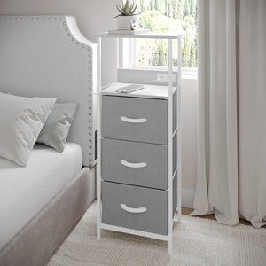 English Elm Sodano 3 Drawer Nightstand with Integrated Charging Station and Smart Storage for Modern Spaces Gray Drawers/White Frame WX-EZO802-W-WH-GR-GG