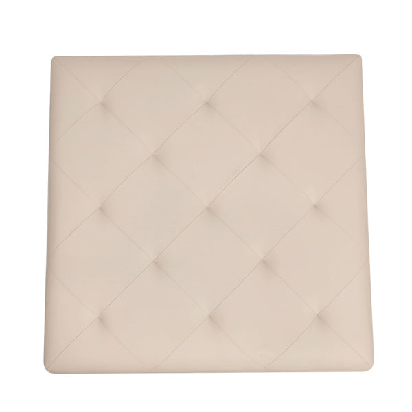 English Elm Ashton 30" Square LeatherSoft Tufted Ottoman with Stylish Metal Frame for Modern Living Spaces Beige WX-TY-101-BG-LT-BLK-GG