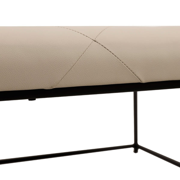 English Elm Ashton 30" Square LeatherSoft Tufted Ottoman with Stylish Metal Frame for Modern Living Spaces Beige WX-TY-101-BG-LT-BLK-GG