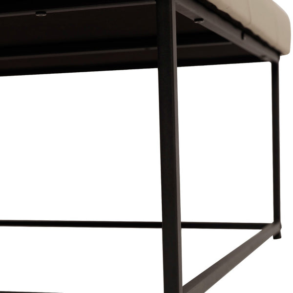 English Elm Ashton 30" Square LeatherSoft Tufted Ottoman with Stylish Metal Frame for Modern Living Spaces Beige WX-TY-101-BG-LT-BLK-GG