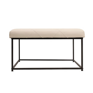 English Elm Ashton 30" Square LeatherSoft Tufted Ottoman with Stylish Metal Frame for Modern Living Spaces Beige WX-TY-101-BG-LT-BLK-GG