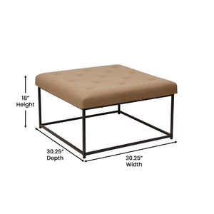 English Elm Ashton 30" Square LeatherSoft Tufted Ottoman with Stylish Metal Frame for Modern Living Spaces Light Brown WX-TY-101-LTBRN-LT-BLK-GG