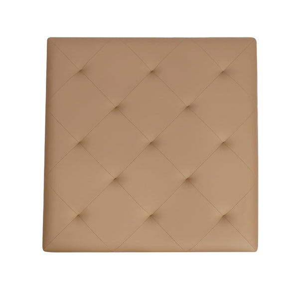 English Elm Ashton 30" Square LeatherSoft Tufted Ottoman with Stylish Metal Frame for Modern Living Spaces Light Brown WX-TY-101-LTBRN-LT-BLK-GG