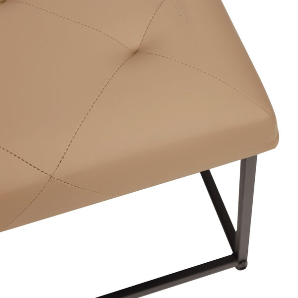 English Elm Ashton 30" Square LeatherSoft Tufted Ottoman with Stylish Metal Frame for Modern Living Spaces Light Brown WX-TY-101-LTBRN-LT-BLK-GG