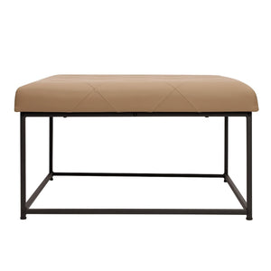 English Elm Ashton 30" Square LeatherSoft Tufted Ottoman with Stylish Metal Frame for Modern Living Spaces Light Brown WX-TY-101-LTBRN-LT-BLK-GG