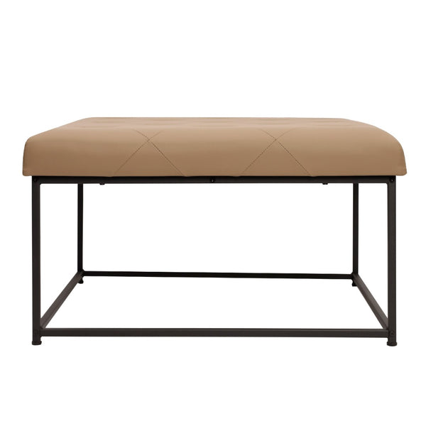 English Elm Ashton 30" Square LeatherSoft Tufted Ottoman with Stylish Metal Frame for Modern Living Spaces Light Brown WX-TY-101-LTBRN-LT-BLK-GG