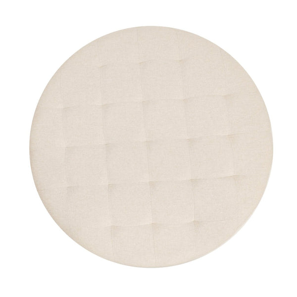 English Elm Ashton 34" Round Tufted Ottoman with Sturdy Metal Frame – Stylish Accent for Any Living Space Beige WX-TY-104-BGE-LN-BLK-GG