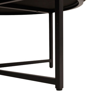 English Elm Ashton 34" Round Tufted Ottoman with Sturdy Metal Frame – Stylish Accent for Any Living Space Beige WX-TY-104-BGE-LN-BLK-GG