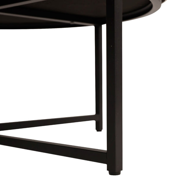 English Elm Ashton 34" Round Tufted Ottoman with Sturdy Metal Frame – Stylish Accent for Any Living Space Beige WX-TY-104-BGE-LN-BLK-GG