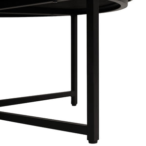 English Elm Ashton 34" Round Tufted Ottoman with Sturdy Metal Frame – Stylish Accent for Any Living Space Gray WX-TY-104-GRY-LN-BLK-GG