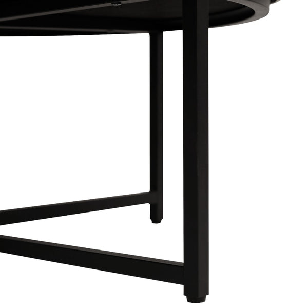 English Elm Ashton 34" Round Tufted Ottoman with Sturdy Metal Frame – Stylish Accent for Any Living Space Gray WX-TY-104-GRY-LN-BLK-GG