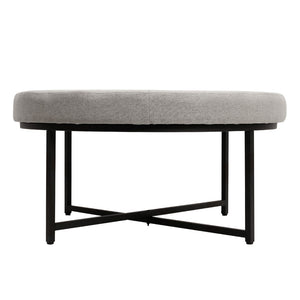 English Elm Ashton 34" Round Tufted Ottoman with Sturdy Metal Frame – Stylish Accent for Any Living Space Gray WX-TY-104-GRY-LN-BLK-GG