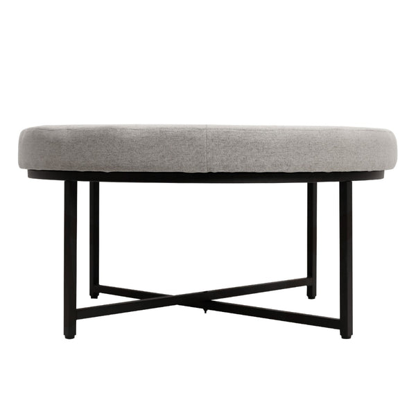 English Elm Ashton 34" Round Tufted Ottoman with Sturdy Metal Frame – Stylish Accent for Any Living Space Gray WX-TY-104-GRY-LN-BLK-GG