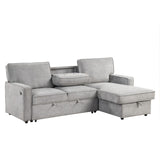 Hearth and Haven Upholstery Sectional Sofa with Storage Space, USB port and 2 Cup Holders, Grey