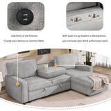 Hearth and Haven Upholstery Sectional Sofa with Storage Space, USB port and 2 Cup Holders, Grey