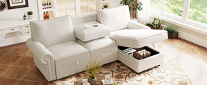 English Elm U_style Convertible Sectional Sofa with Sleeper Storage Chaise and Nailhead Arc Armrests WY000466AAA