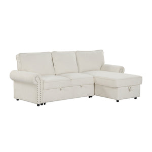 English Elm U_style Convertible Sectional Sofa with Sleeper Storage Chaise and Nailhead Arc Armrests WY000466AAA