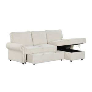 English Elm U_style Convertible Sectional Sofa with Sleeper Storage Chaise and Nailhead Arc Armrests WY000466AAA