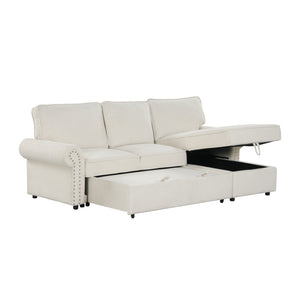 English Elm U_style Convertible Sectional Sofa with Sleeper Storage Chaise and Nailhead Arc Armrests WY000466AAA