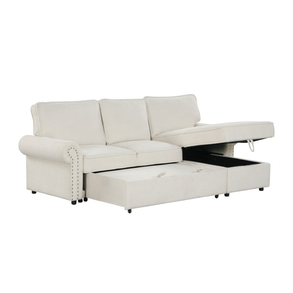 English Elm U_style Convertible Sectional Sofa with Sleeper Storage Chaise and Nailhead Arc Armrests WY000466AAA