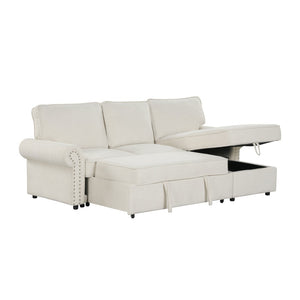 English Elm U_style Convertible Sectional Sofa with Sleeper Storage Chaise and Nailhead Arc Armrests WY000466AAA