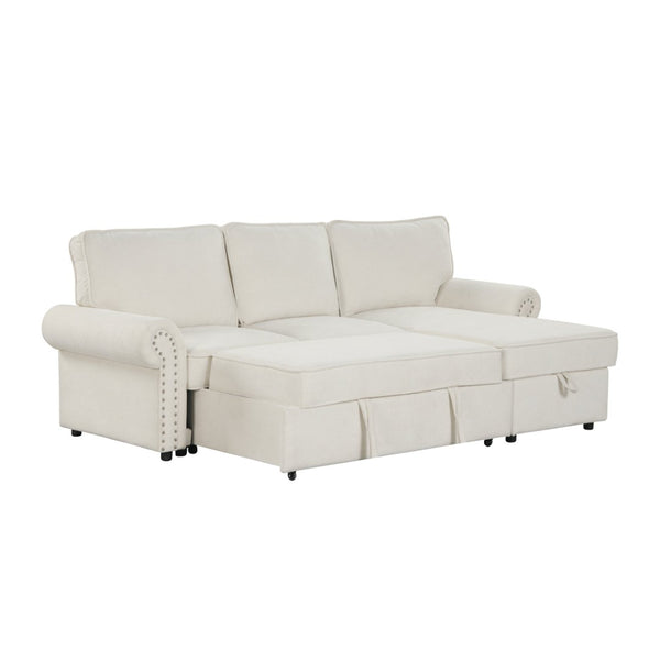 English Elm U_style Convertible Sectional Sofa with Sleeper Storage Chaise and Nailhead Arc Armrests WY000466AAA