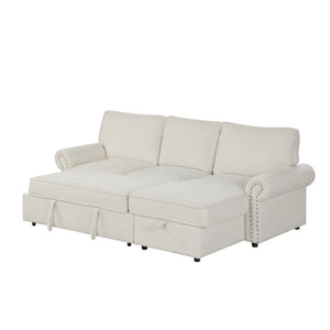 English Elm U_style Convertible Sectional Sofa with Sleeper Storage Chaise and Nailhead Arc Armrests WY000466AAA