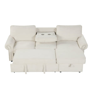 English Elm U_style Convertible Sectional Sofa with Sleeper Storage Chaise and Nailhead Arc Armrests WY000466AAA