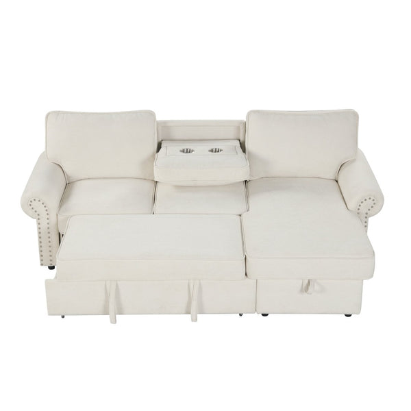 English Elm U_style Convertible Sectional Sofa with Sleeper Storage Chaise and Nailhead Arc Armrests WY000466AAA