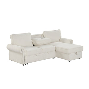 English Elm U_style Convertible Sectional Sofa with Sleeper Storage Chaise and Nailhead Arc Armrests WY000466AAA
