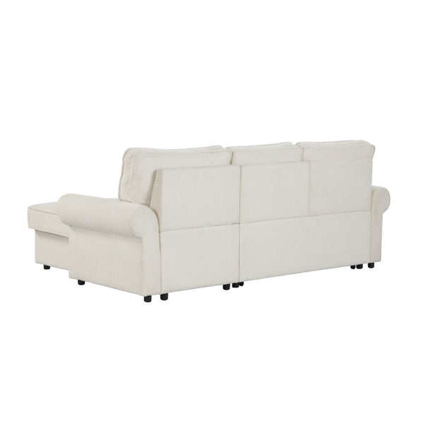 English Elm U_style Convertible Sectional Sofa with Sleeper Storage Chaise and Nailhead Arc Armrests WY000466AAA